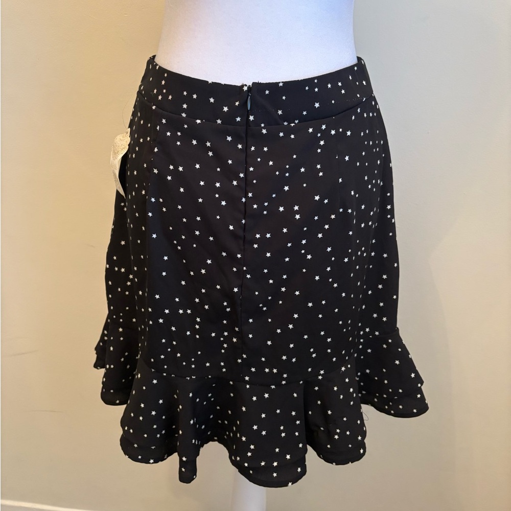 New Medium Altar’d State Black Star Print Ruffle Mini Skirt - Picture 4 of 11